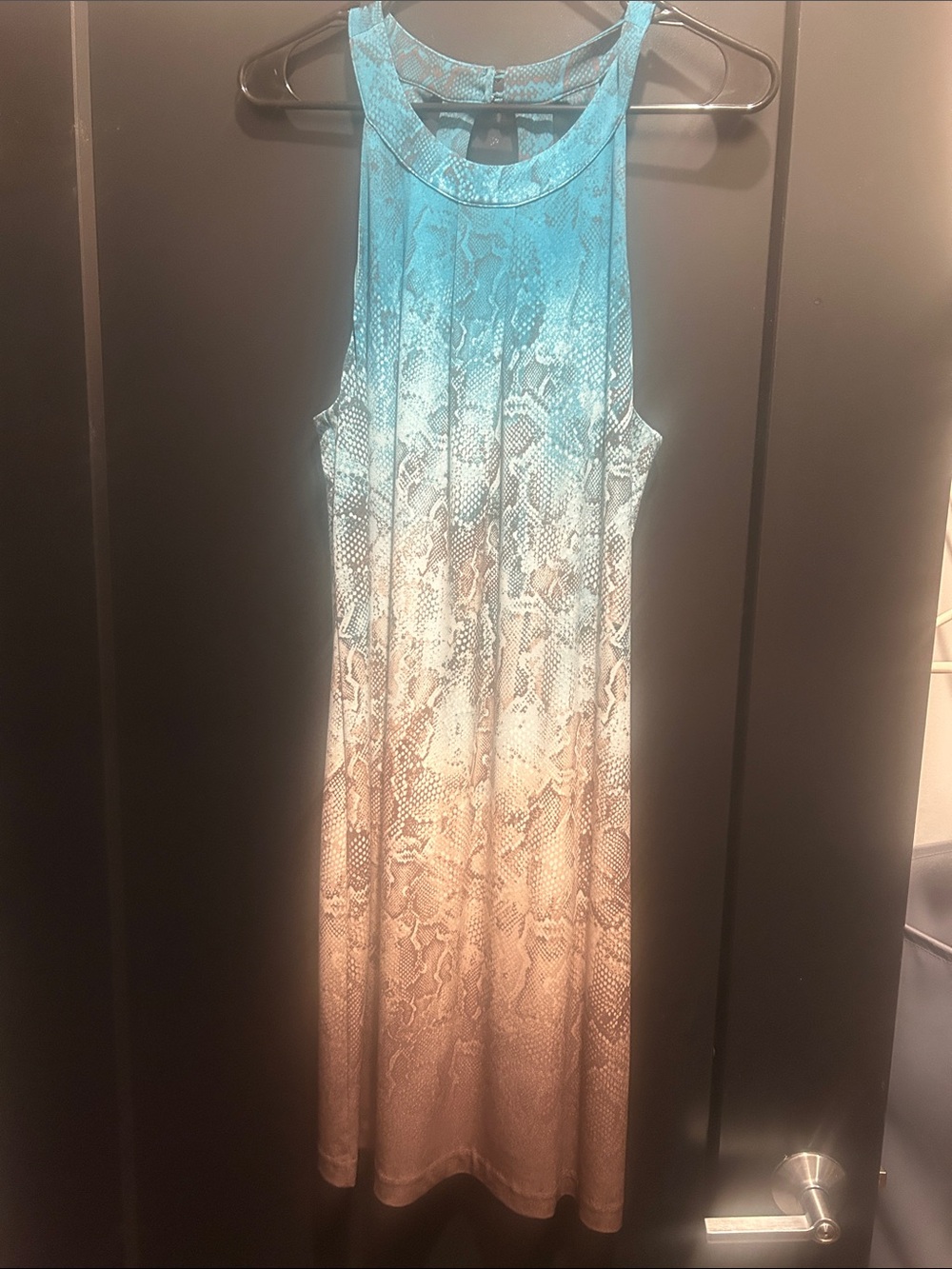 White House Black Market Teal to Beige Ombre Snake-Print Midi Dress